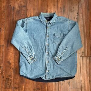 Basic Editions Denim Jacket Mens XL Blue Lined Shacket Casual Outerwear